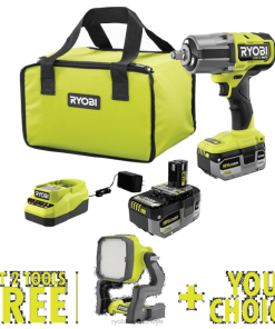 RYOBI 18v one+ hp fırçasız 4 modlu 1/2 yüksek torklu darbeli anahtar seti, ücretsiz 18v one+ hibrit led çalışma ışığı ve ücretsiz seçim aracıyla birlikte PLZ23