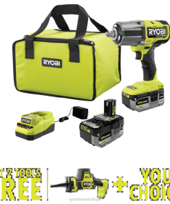 RYOBI 18v one+ hp fırçasız 4 modlu 1/2 yüksek torklu darbeli anahtar seti, ücretsiz 18v one+ hp kompakt fırçasız tek elli panter testere ve ücretsiz seçim aracı PLZ2867